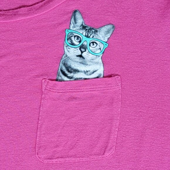Pillow Talk Grey Kitten In Pocket Hot Pink Sleep Tee - L - Picture 2 of 7